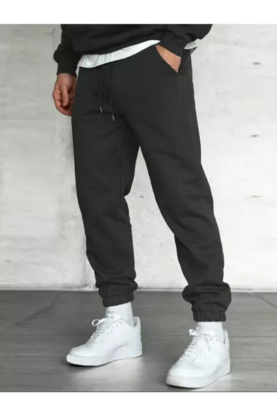 Pantaloni da tuta invernali da uomo neri con felpa