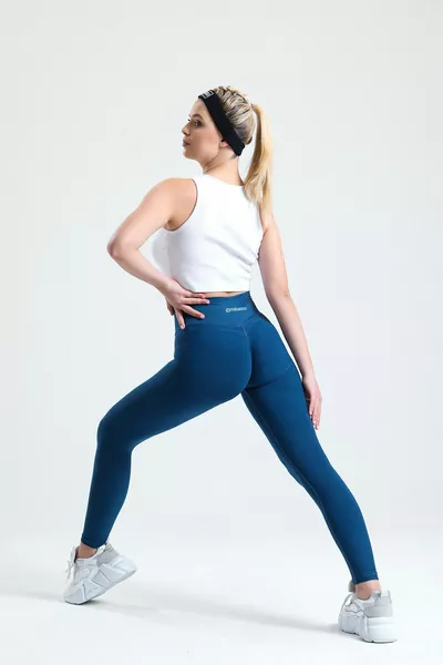 Dunkelblaue Damen-Leggings mit gerafftem Po, extra Push-up, nahtlos, hohe Taille, poformend