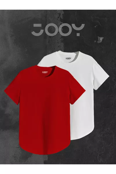 Red White 2-Piece Set Plain Slim Fit Oval Cut T-Shirt