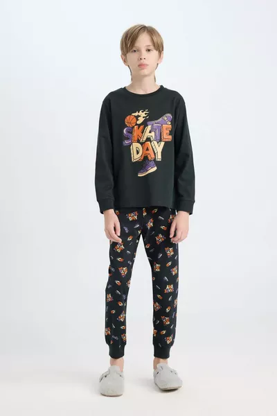 Boys' Pajama Set Printed Long Sleeve Top with Elastic Waist Patterned Long Pants WN