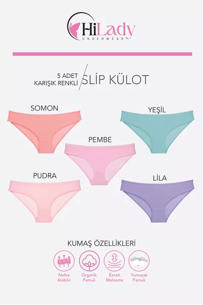 Женские трусы, набор из 5 шт., мягкий хлопок с эластаном, бикини