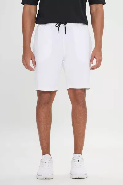 Men's White Standard Fit Regular Cotton Stretch Knit Shorts