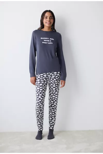 طقم بيجامة بنطلون حراري رمادي من بوزي لايف