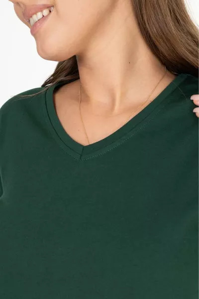 % Cotton Super Quality Emerald Green V-Neck Women's Basic Knit Cotton Jersey T-Shirt