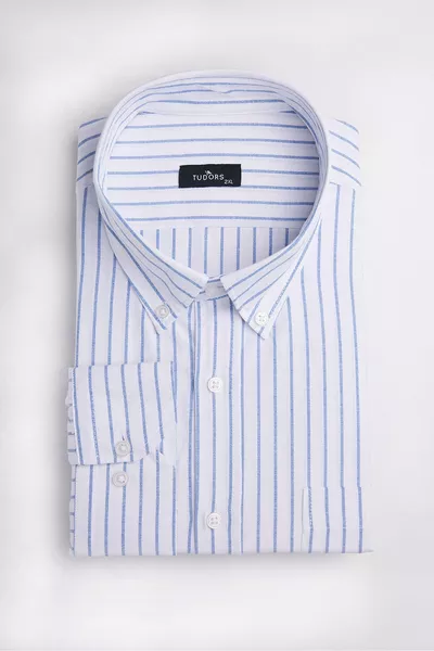 Men's Big Size Long Sleeve Striped White Shirt
