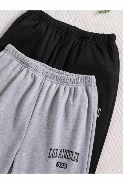 Boys and Girls 2-Pack Los Angeles USA Printed Gray-Black Sweatpants