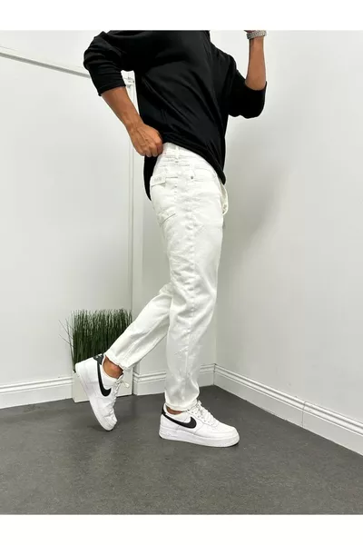 Men's White Boyfriend Relaxed Fit Pants