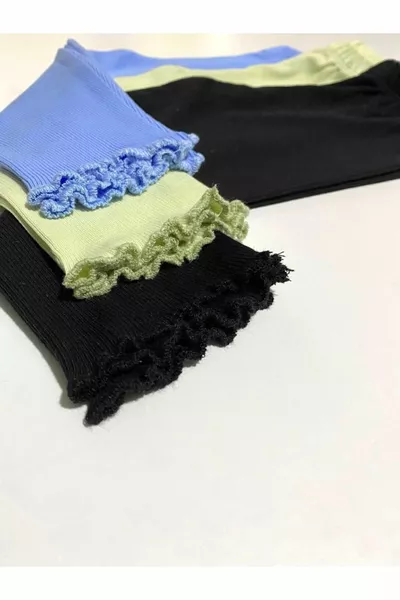 Flexible Ribbed Blue - Green - Black 3-Pack Girls' and Boys' Kids' Leggings