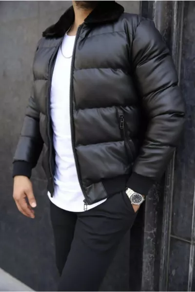 Nuova Stagione Giacca Invernale Uomo Con Collo Imbottito E Pelliccia Impermeabile Al Vento, Pelle Trapuntata