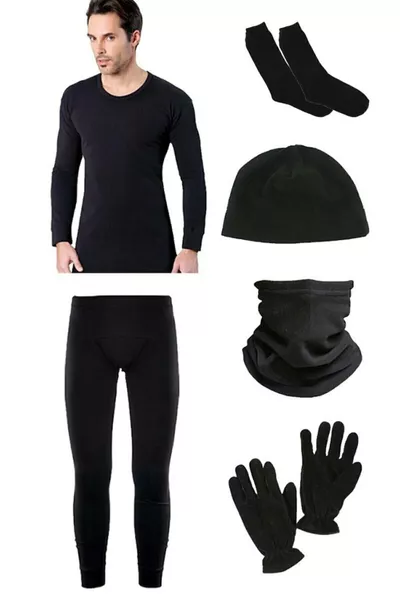 Men's Black Thermal Underwear Set Military Pack
