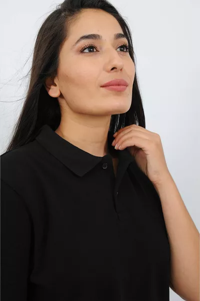 Women's Black Polo Neck T-shirt