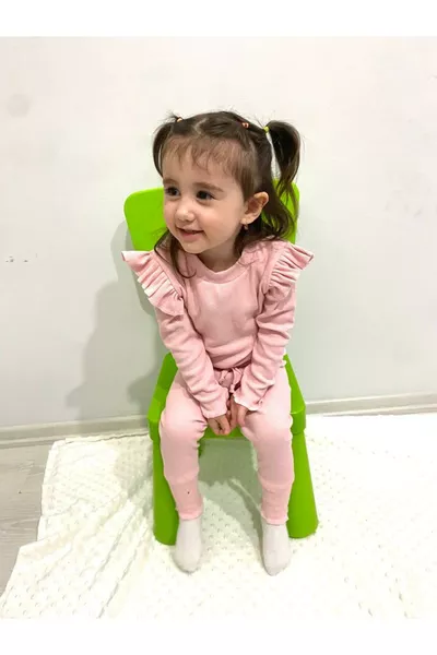 Schulterdetail mit Rüschen, Strickstoff-Set aus Ober- und Unterteil, Oberbekleidung