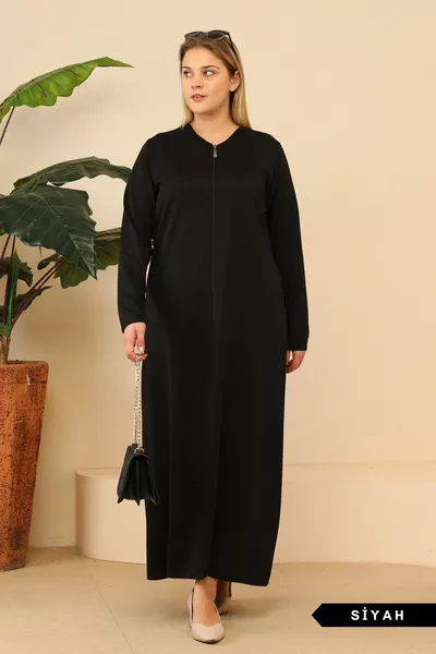 Robe de prière femme en hijab, une pièce avec fermeture éclair, noire