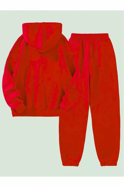 California Printed Sweatpants Set Sweatshirt Jogger - Red Printed Oversized Fleece Hoodie