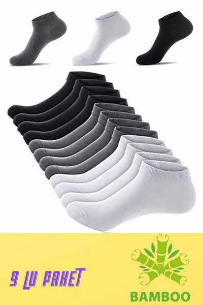 9 Pairs of Bamboo Seamless Soft Short Socks/black-white-grey
