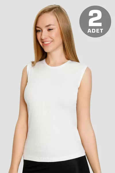 Women's Cotton Stretch Sleeveless Crew Neck T-Shirt White 2-Pack