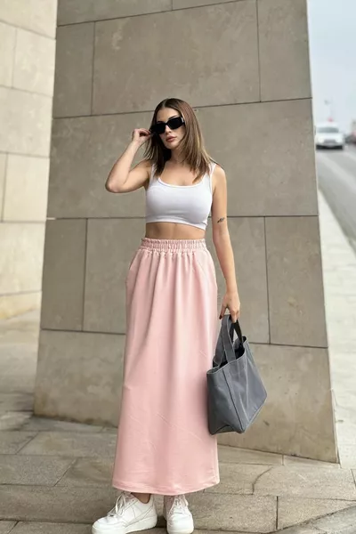 Dames Poeder Taille Elastiek, Comfortabele Pasvorm, Lange Rok met Zakken