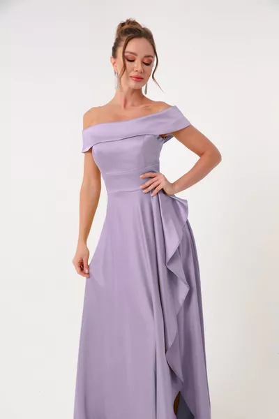 المرأة أرجواني قارب طوق الساتان مساء اللباس والتخرج اللباس