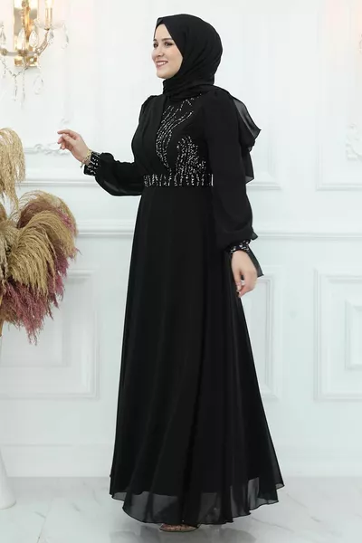 Derya فستان سهرة شيفون أسود
