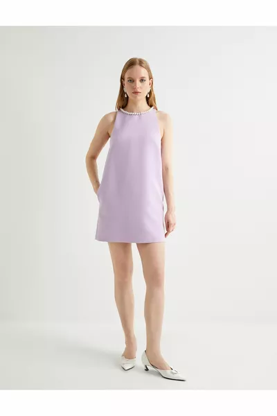 لؤلؤة فستان صغير الرسن الرقبة بلا أكمام جيوب مبطنة