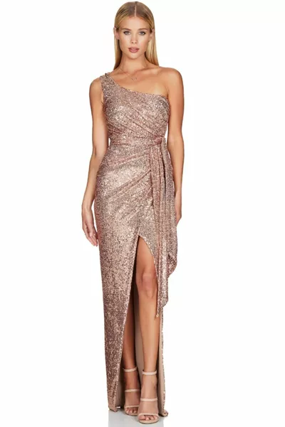 Hilaltrend Abito da sera ricamato a una spalla in polpa