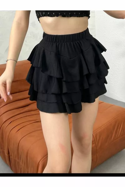 Jupe noire à volants Myknoss pour femme