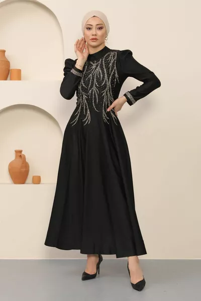 Abendkleid aus Steinsatin Schwarz 