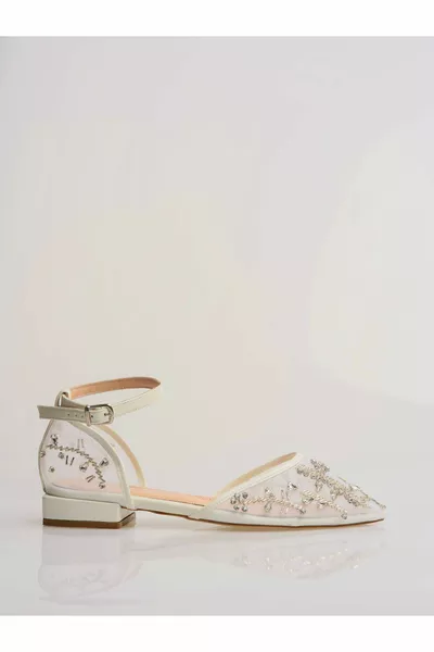 Бели балетки, Бял булчински балет, Балетки, Бели балетки с цирконови камъни