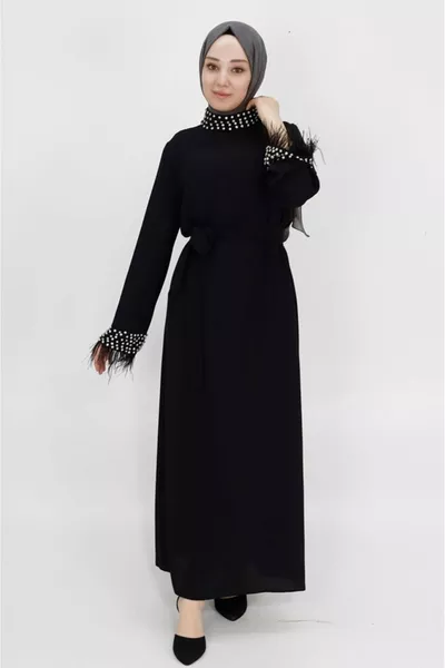 كريب النسيج طوق وحجر المعصم مفصلة مساء اللباس