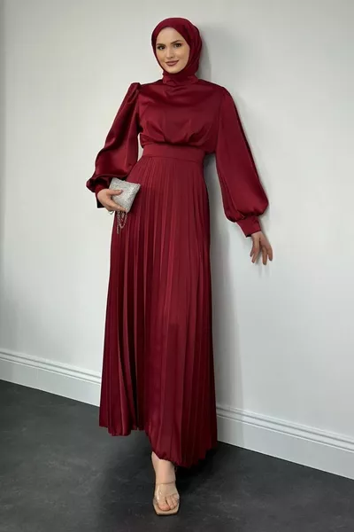 Nasta الخصر صالح مطوي الساتان فساتين السهرة بورجوندي