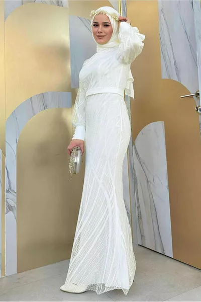 Robe de soirée modèle poisson écru pour femmes T 