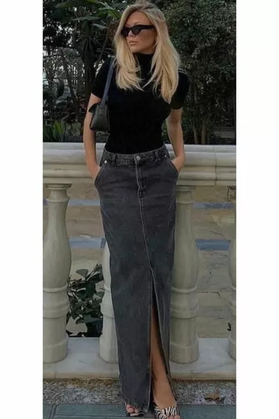 Antraciet denim rok met hoge taille van het originele merk