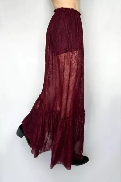 Ruffled long lace skirt