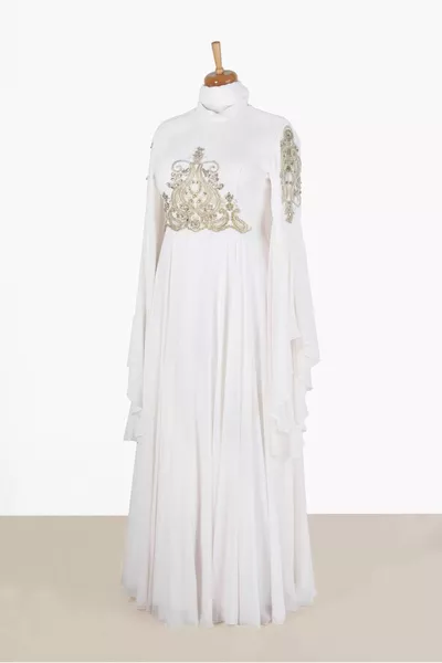 Women's Cream Chiffon Evening Dress T 