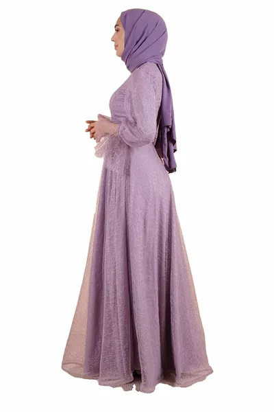 Abito da sera Hijab con cintura color lavanda da donna