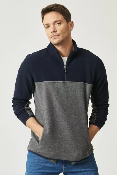 Men's Navy-anthracite Standard Fit Normal Cut Casual Casual Two-Color Fleece Sport Sweatshirt