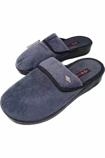 Men's Navy Blue Velvet Non-Slip Sole House Slippers