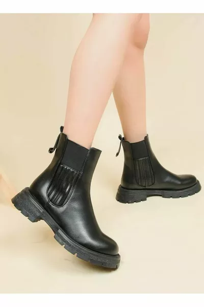 Feles Дамски ботуши Еластична подметка Челси Ежедневни ботуши Дамски ботуши ЧЕРЕН