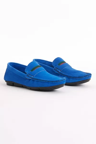 Mocassins en cuir véritable en daim bleu pour hommes avec rayures à l’avant et à l’arrière