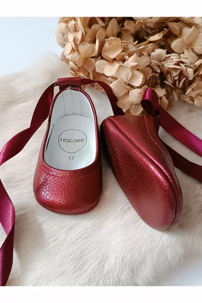 Mother-of-pearl Burgundy Genuine Leather Baby Ballet Flats Loafers