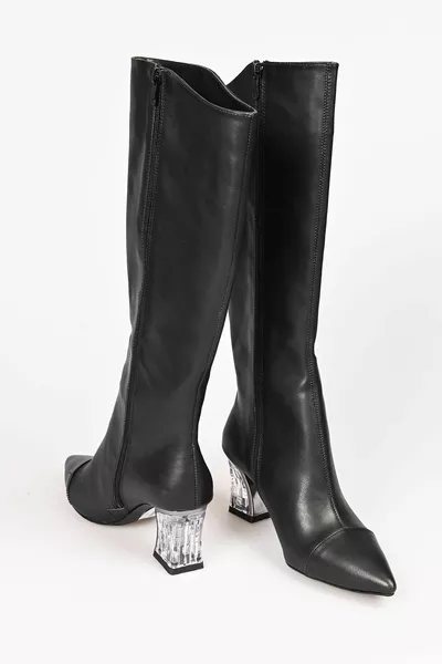 . Прозрачные каблуки около 5 см Каблук ниже колена Застежка-молния внутри Флисовый Повседневный Спортивный Классический