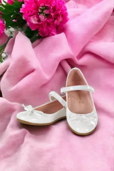 القوس الفيلكرو مريحة وحيد أبيض براءات الاختراع الجلود بنات الباليه الشقق ()