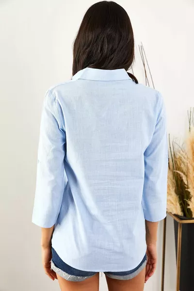 Women's Indigo Sleeve Folded Linen Shirt