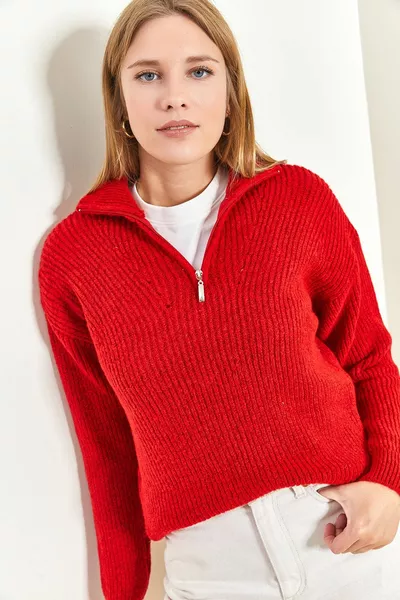 Женский водолазка на молнии Трикотажный свитер оверсайз