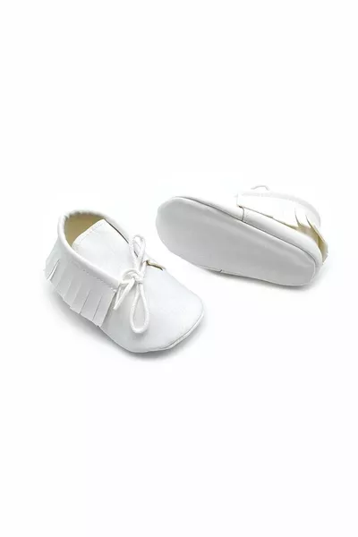 بيبي توجرا – حذاء أطفال دانتيل دانتيل صناعة يدوية – أبيض