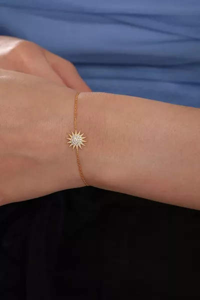 Дамска сребърна верижка  стерлингова позлатена слънчева гривна