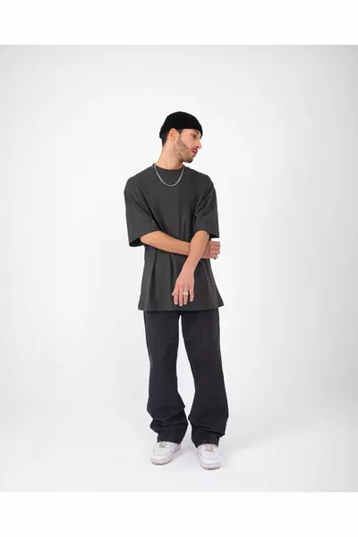 أتيليه كبير الحجم أساسي أنثراسايت اللون فضفاض جينز فضفاض سروال مريح