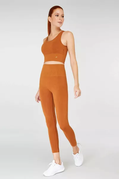 Luz Gürtel Rip Detail Hohe Taille, straffende Leggings Mandel