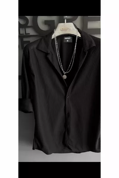 Men's Winter Ribbed Ottoman Textured Black Oversize Shirt