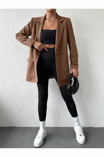 Gefütterte Oversize-Jacke aus gewebtem Braun für Damen
